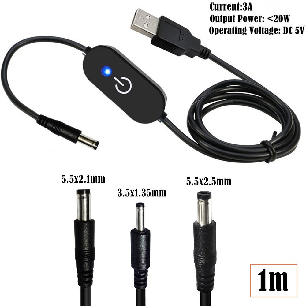 JUNSUNMAY DC 5.5x2.1mm to USB LED Touch Inline Dimmer Switch Controller for Single Color, Length 100cm