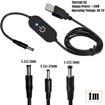 JUNSUNMAY DC 5.5x2.1mm to USB LED Touch Inline Dimmer Switch Controller for Single Color, Length 100cm