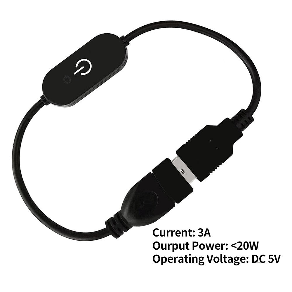 JUNSUNMAY USB Male to Female LED Touch Inline Dimmer Switch Controller for Single Color, Length 30cm