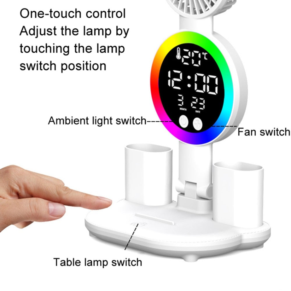 Touch 3 Modes LED Eye Protection Desk Lamp Clock Pen Holder Desk Lamp, USB Cable Powered