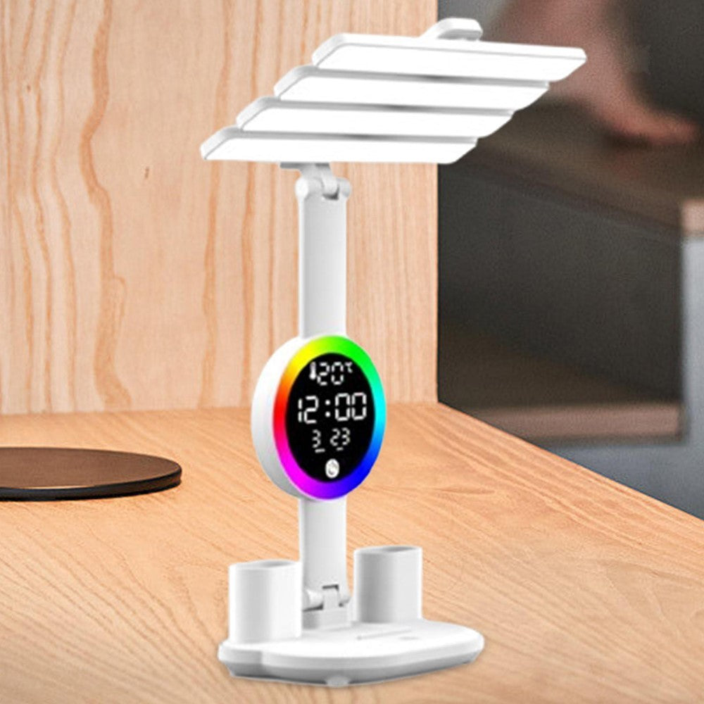 Touch 3 Modes LED Eye Protection Desk Lamp Clock Pen Holder Desk Lamp, USB Cable Powered