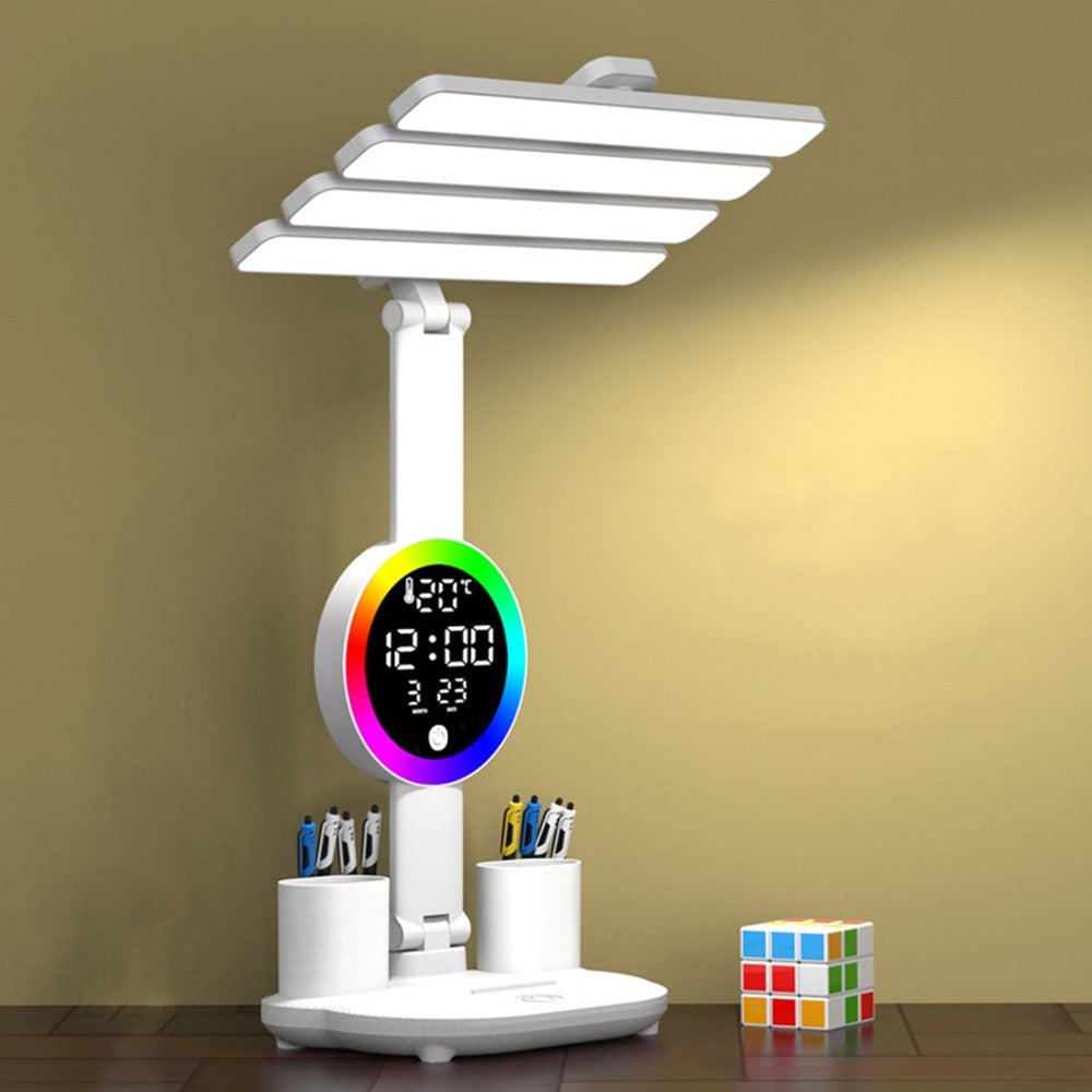 Touch 3 Modes LED Eye Protection Desk Lamp Clock Pen Holder Desk Lamp, USB Cable Powered