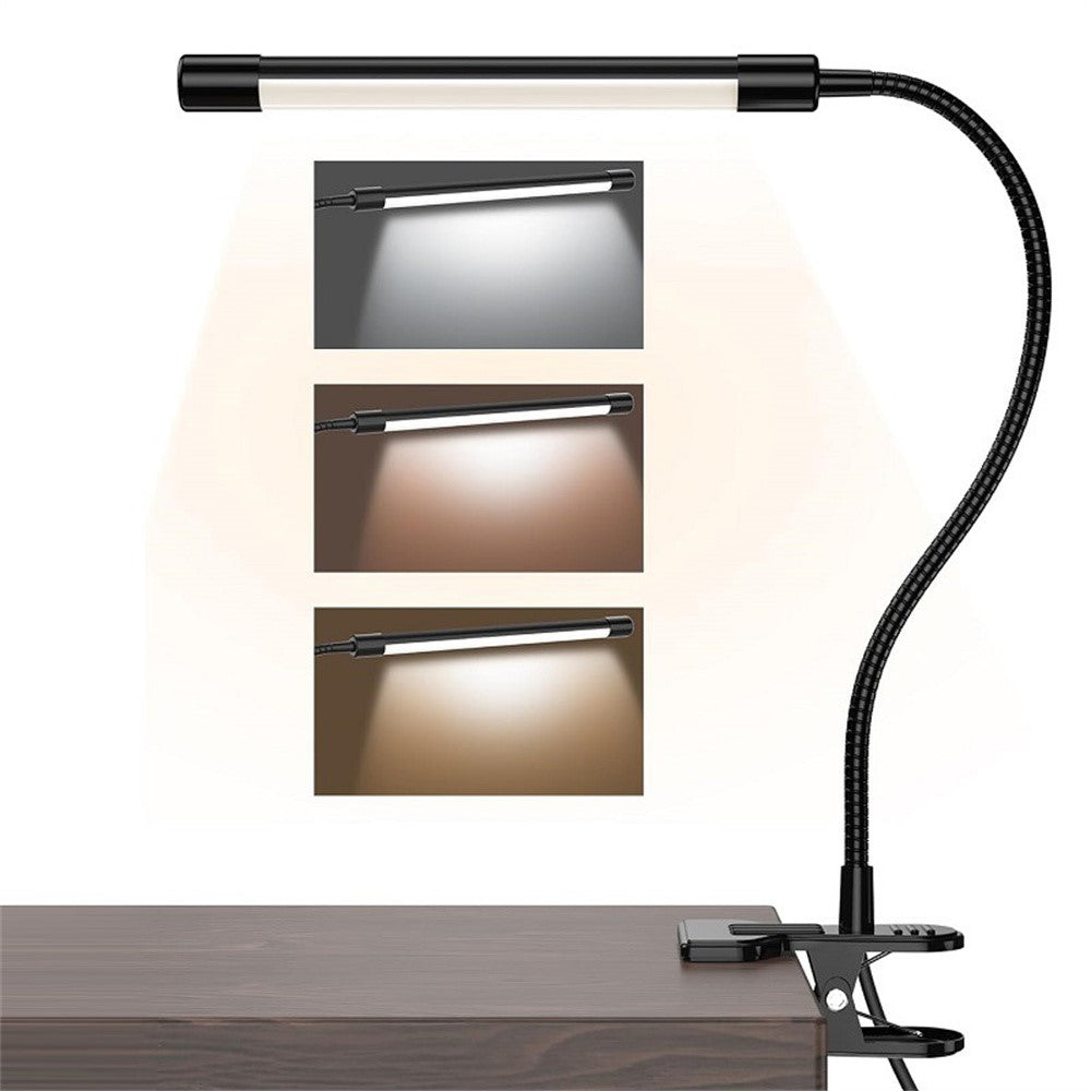 LED Desk Lamp Eye-Care for Students Dorm Bedroom Reading USB Clamp Flexible Gooseneck Night Light 3 Color Modes