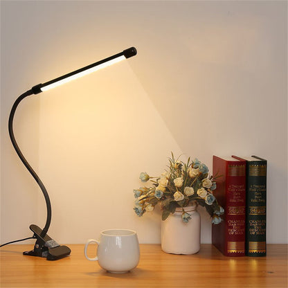 LED Desk Lamp Eye-Care for Students Dorm Bedroom Reading USB Clamp Flexible Gooseneck Night Light 3 Color Modes