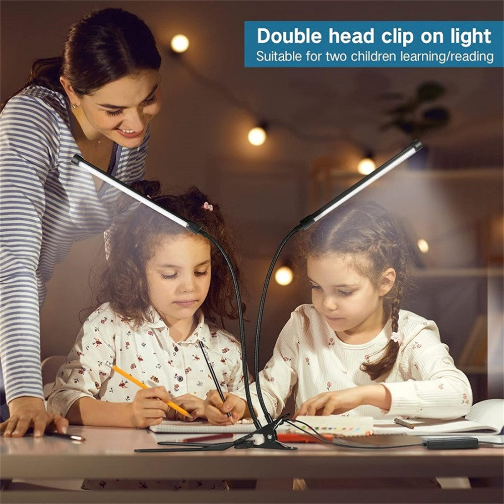LED Desk Lamp Eye-Care for Students Dorm Bedroom Reading USB Clamp Flexible Gooseneck Night Light 3 Color Modes
