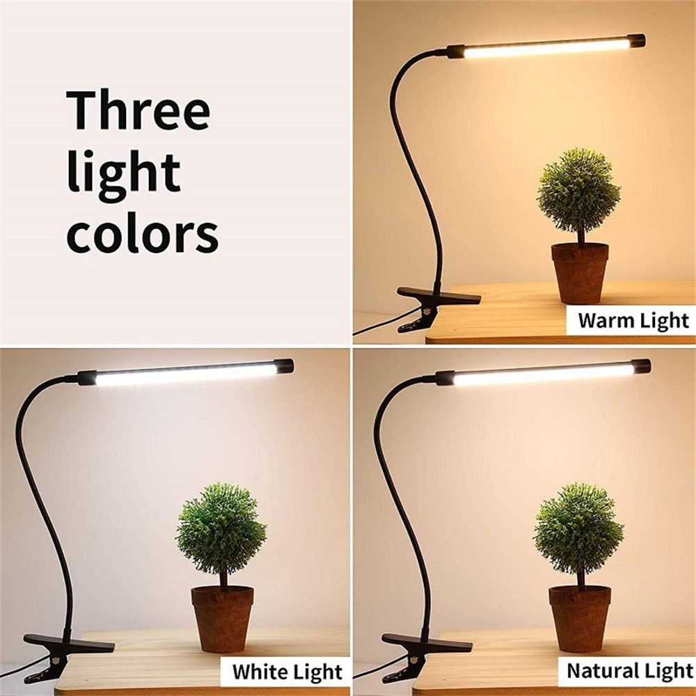 LED Desk Lamp Eye-Care for Students Dorm Bedroom Reading USB Clamp Flexible Gooseneck Night Light 3 Color Modes