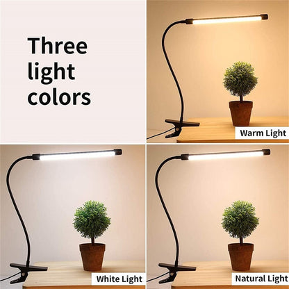 LED Desk Lamp Eye-Care for Students Dorm Bedroom Reading USB Clamp Flexible Gooseneck Night Light 3 Color Modes