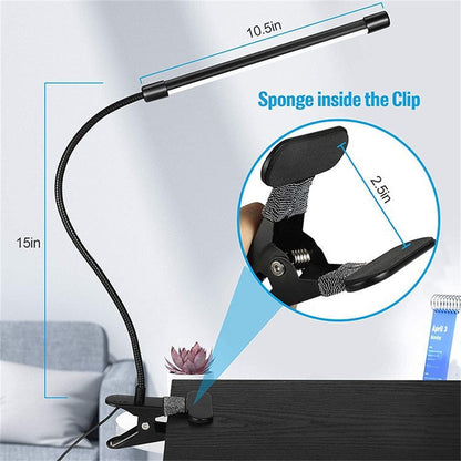 LED Desk Lamp Eye-Care for Students Dorm Bedroom Reading USB Clamp Flexible Gooseneck Night Light 3 Color Modes