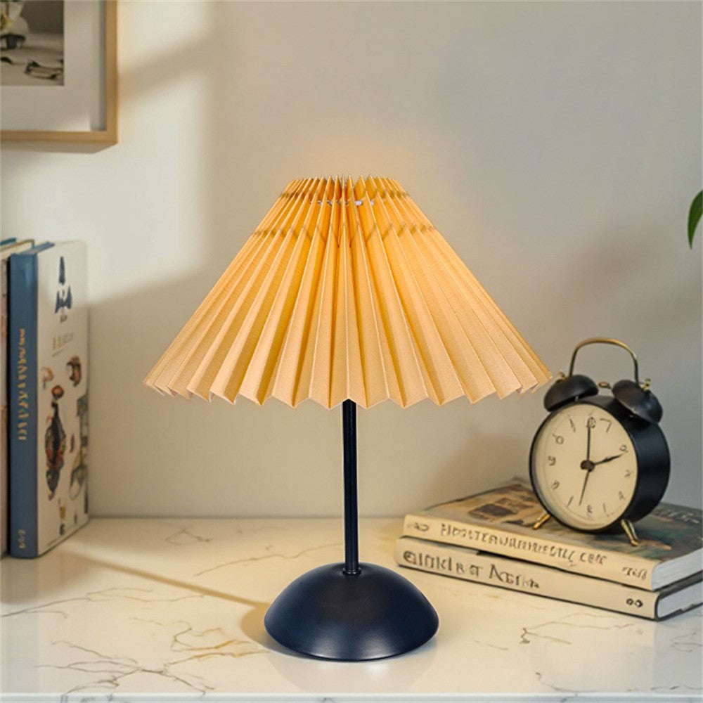 Pleated Table Lamp Single Color Warm Light Bedside Light USB Powered Night Light with Metal Base for Bedroom