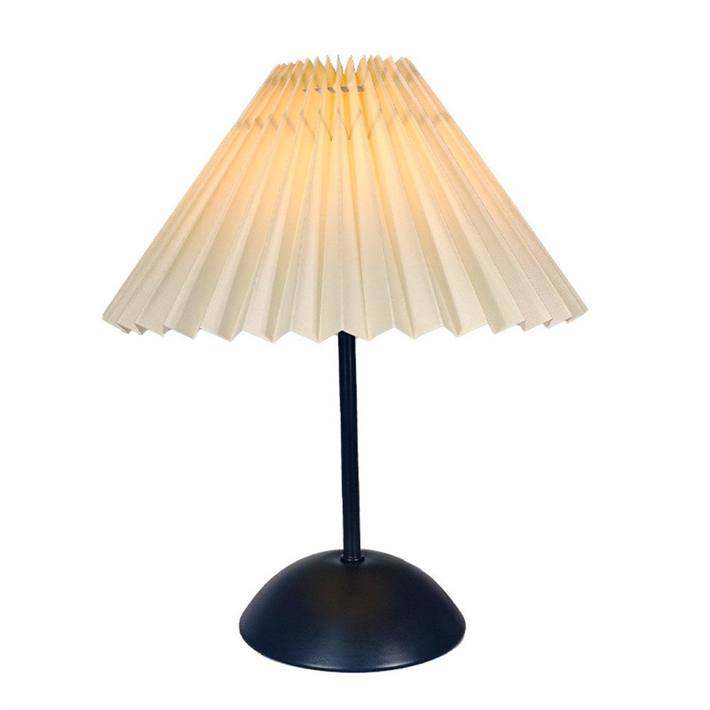 Pleated Table Lamp Single Color Warm Light Bedside Light USB Powered Night Light with Metal Base for Bedroom