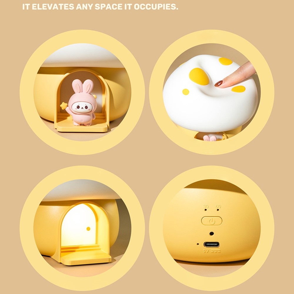 TW-L94 Cute Mushroom Shape Night Light for Kids Room Touch Control Silicone Bedside Table Lamp with Timer