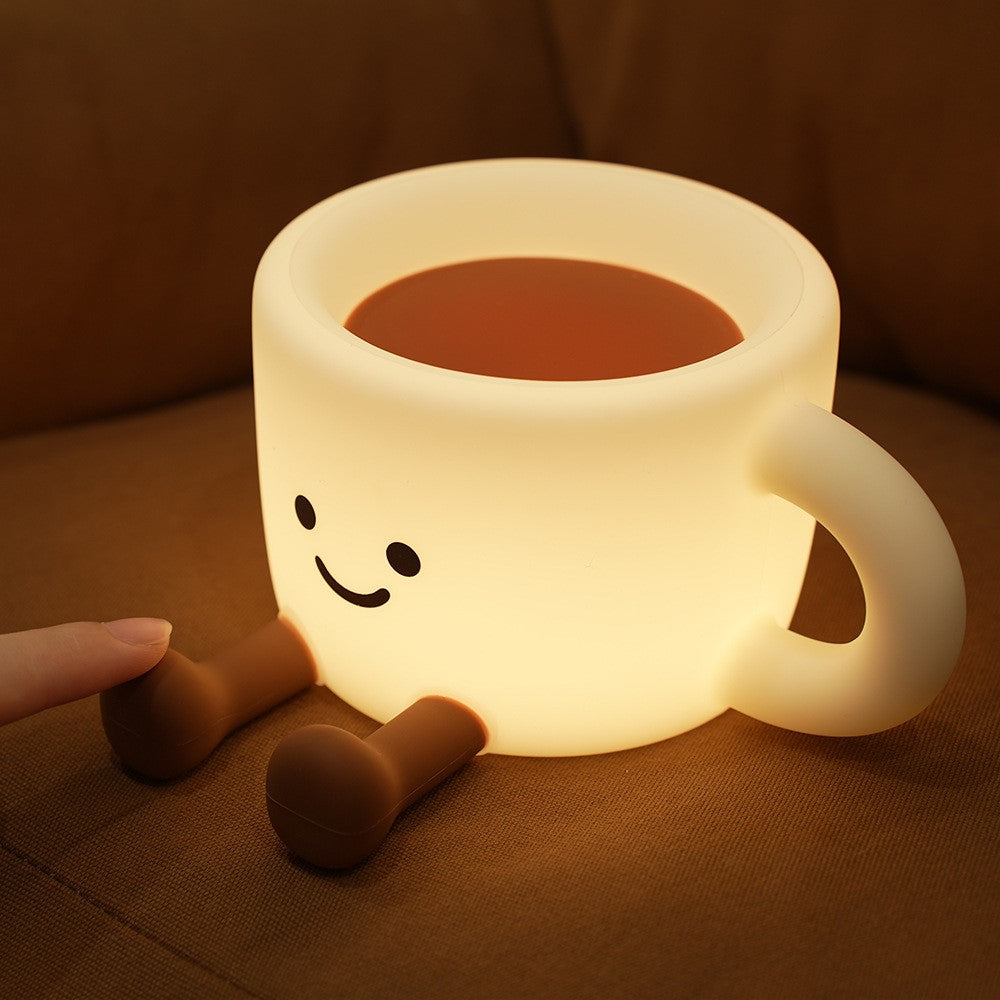 Cute Coffee Cup Shape Night Light with Phone Stand Tap Control 7 Color Changing LED Bedside Lamp