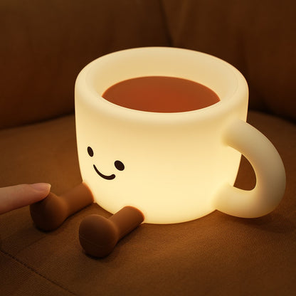 Cute Coffee Cup Shape Night Light with Phone Stand Tap Control 7 Color Changing LED Bedside Lamp