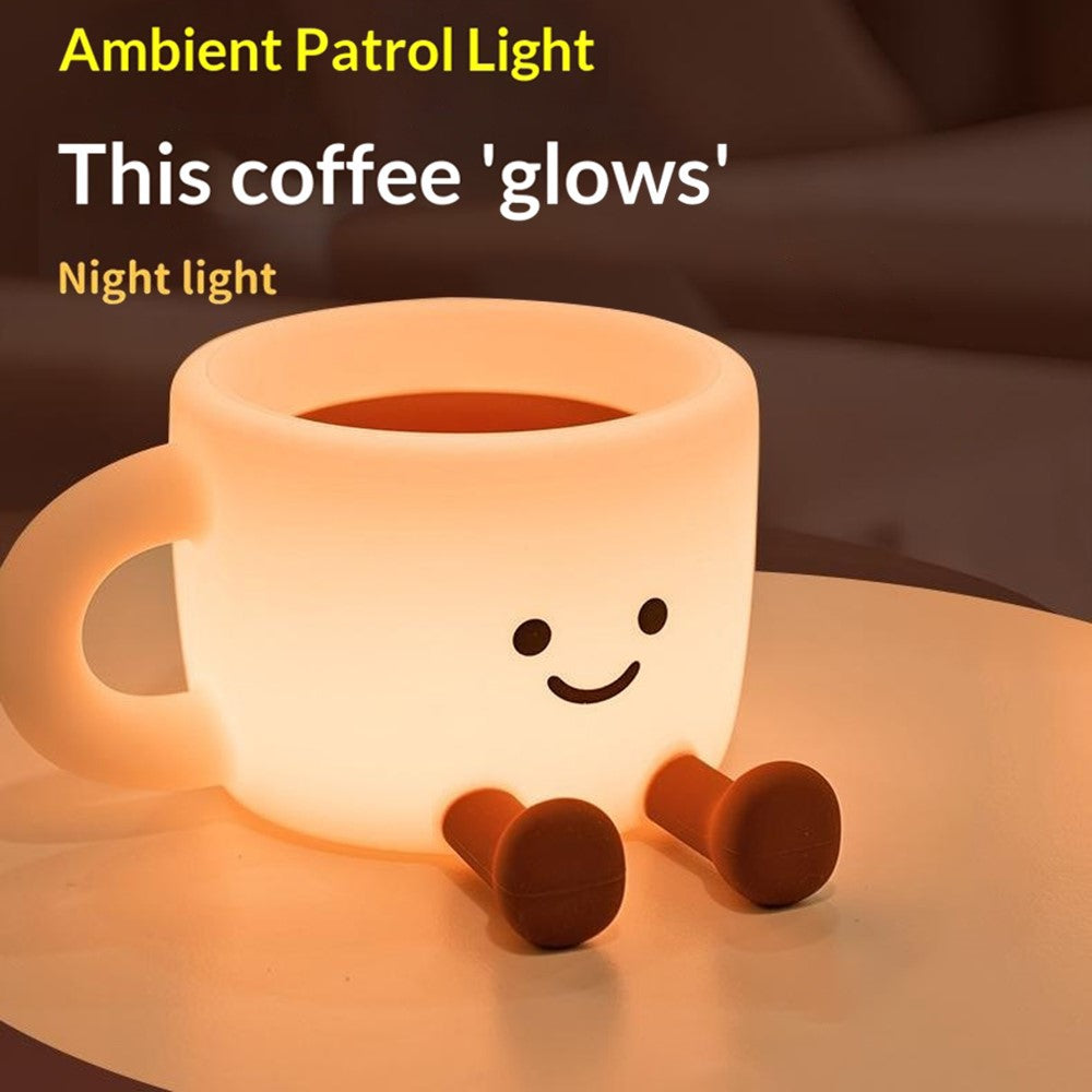 Cute Coffee Cup Shape Night Light with Phone Stand Tap Control 7 Color Changing LED Bedside Lamp