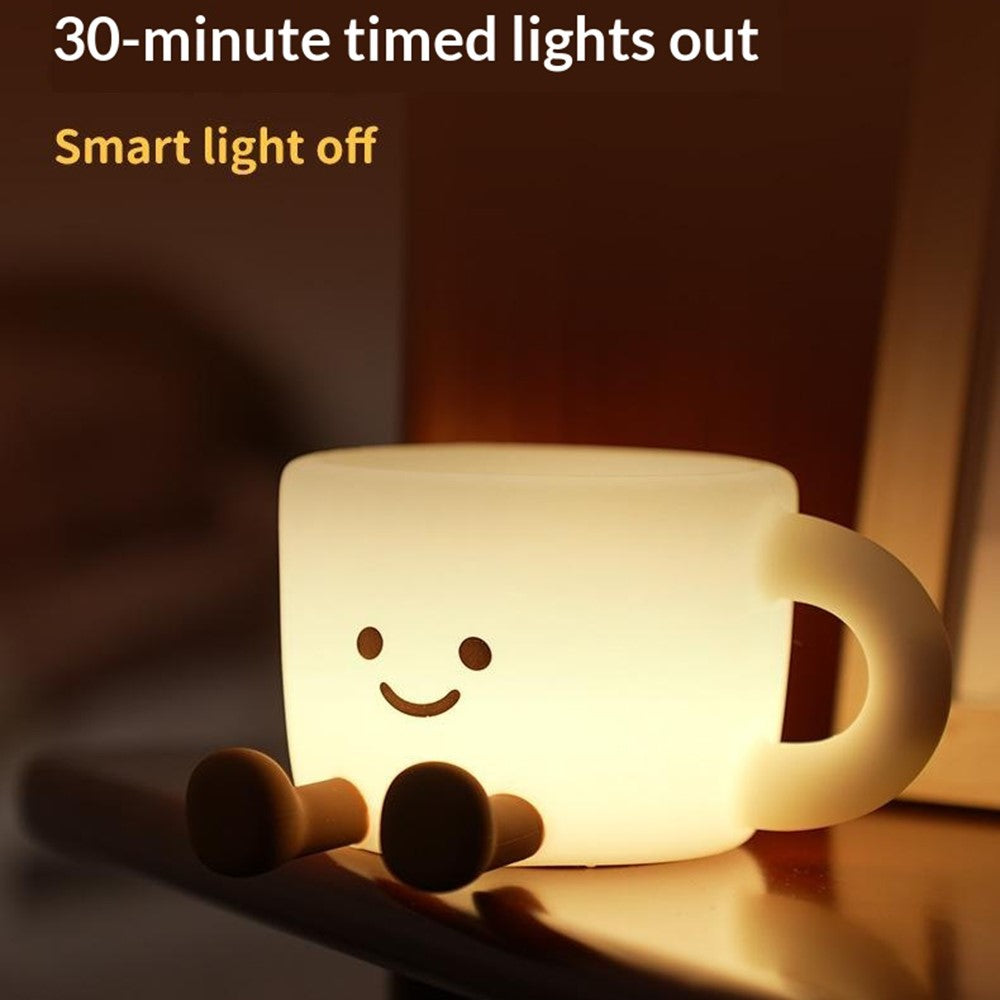 Cute Coffee Cup Shape Night Light with Phone Stand Tap Control 7 Color Changing LED Bedside Lamp