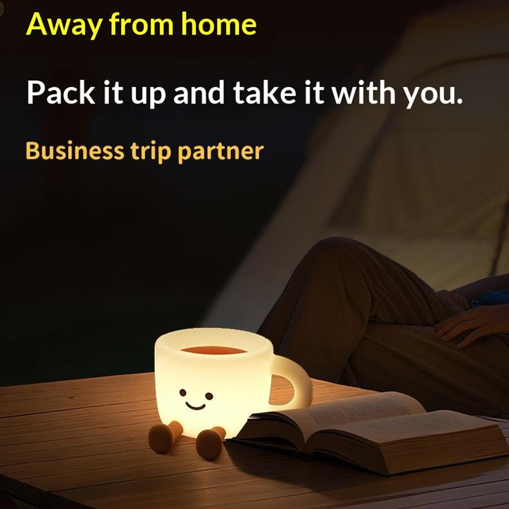 Cute Coffee Cup Shape Night Light with Phone Stand Tap Control 7 Color Changing LED Bedside Lamp
