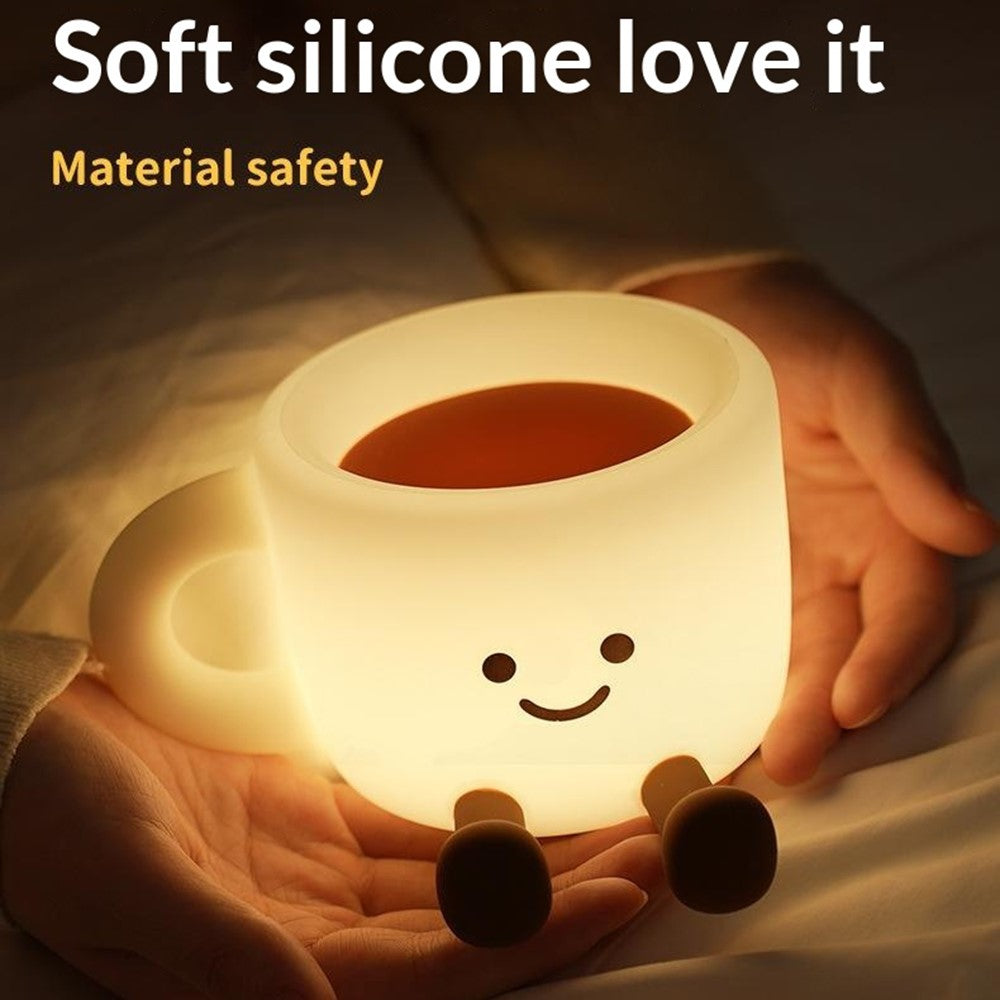 Cute Coffee Cup Shape Night Light with Phone Stand Tap Control 7 Color Changing LED Bedside Lamp