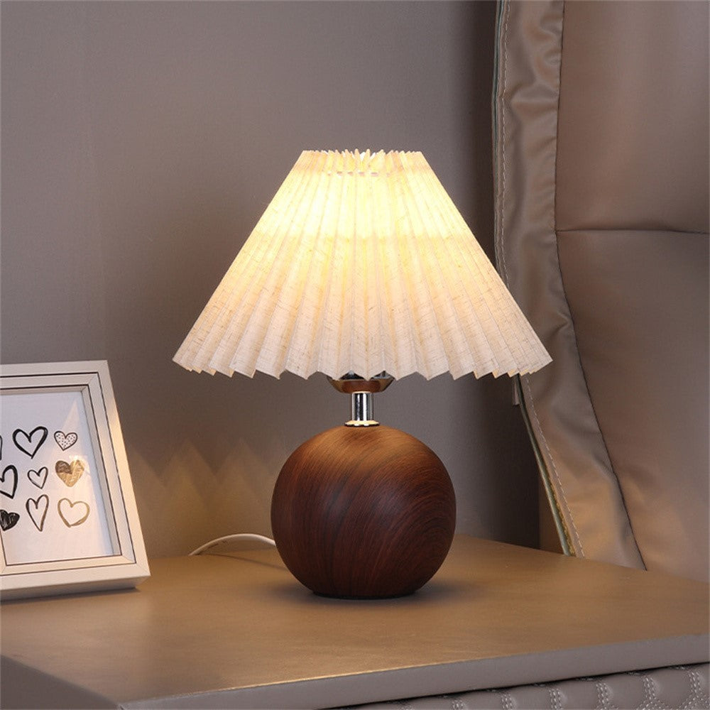Pleated Table Lamp Bedroom Bedside Light Warm Romantic Simple Atmosphere Lamp 3 Color Dimming EU Plug