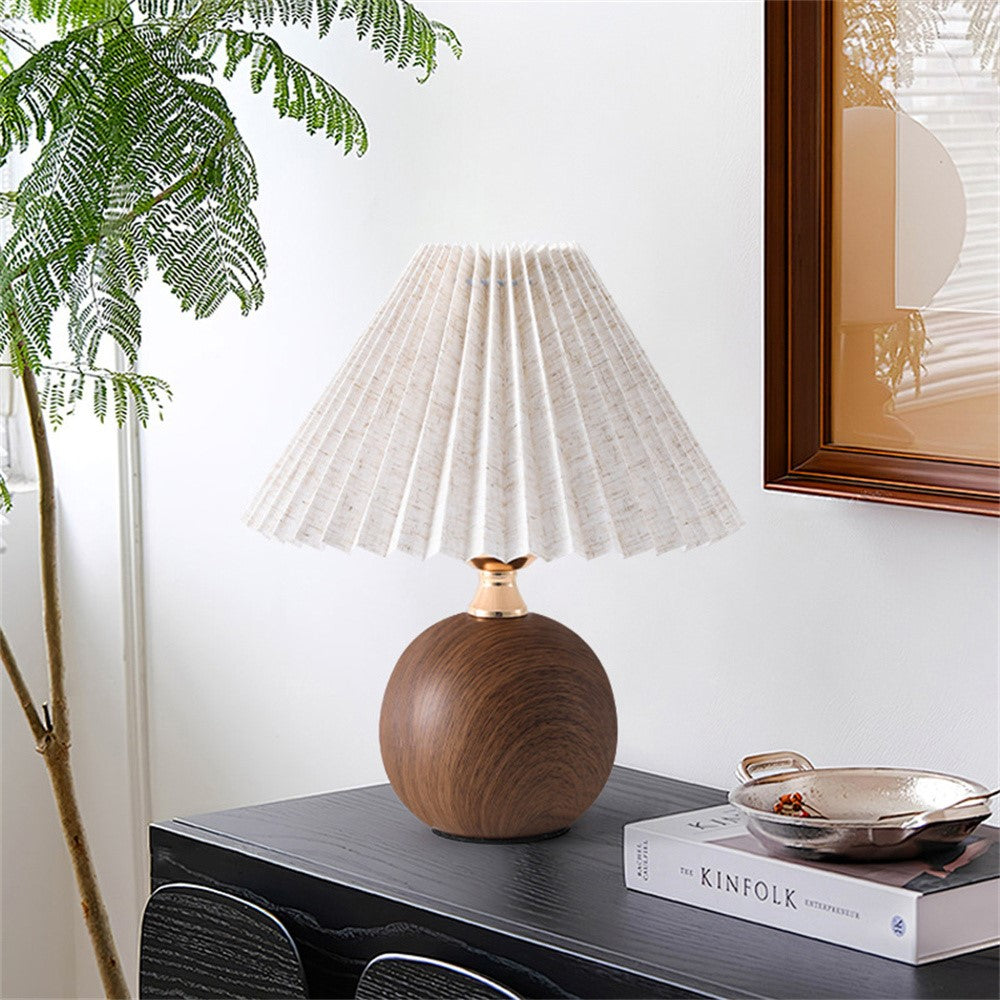 Pleated Table Lamp Bedroom Bedside Light Warm Romantic Simple Atmosphere Lamp 3 Color Dimming EU Plug