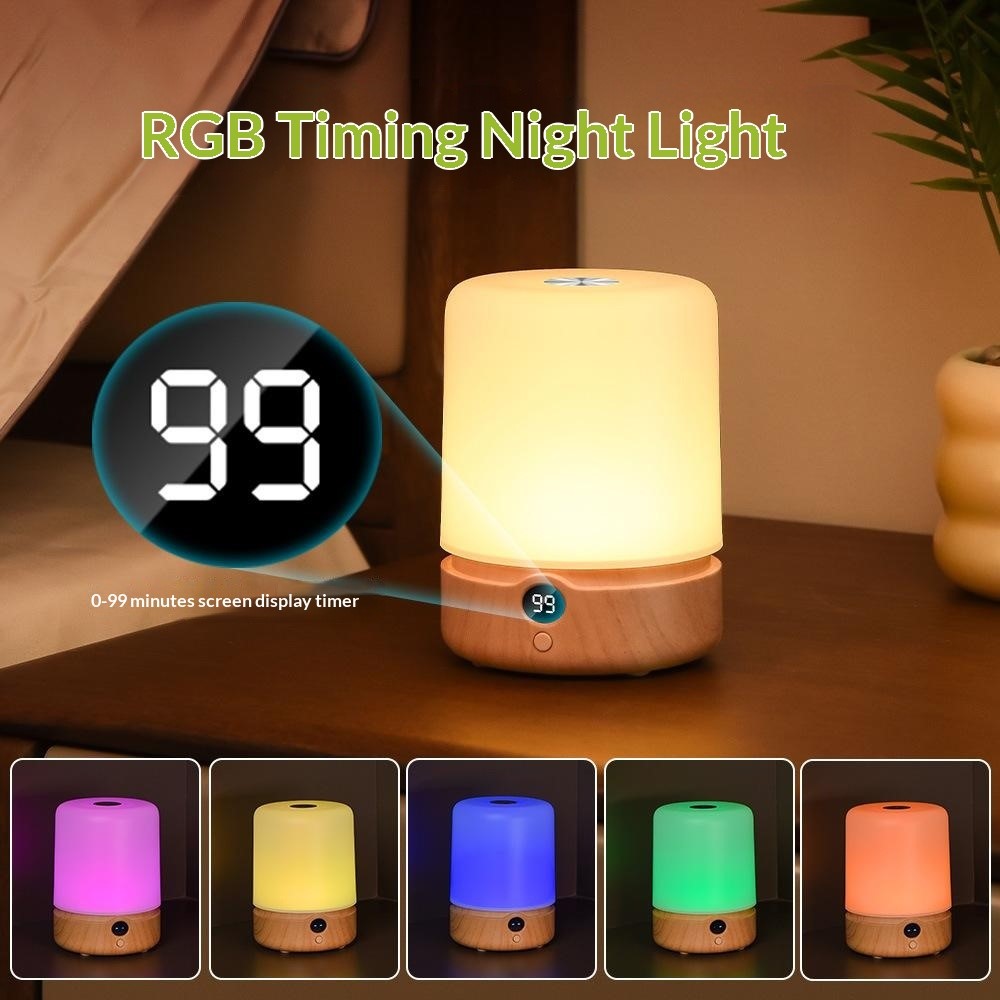 F3 Wood Grain RGB Timing Night Light Touch Control Desktop LED Ambient Lamp for Bedroom Living Room