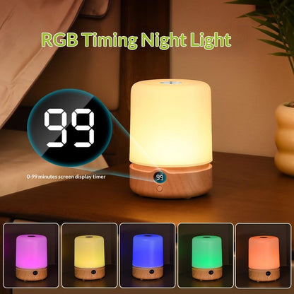 F3 Wood Grain RGB Timing Night Light Touch Control Desktop LED Ambient Lamp for Bedroom Living Room