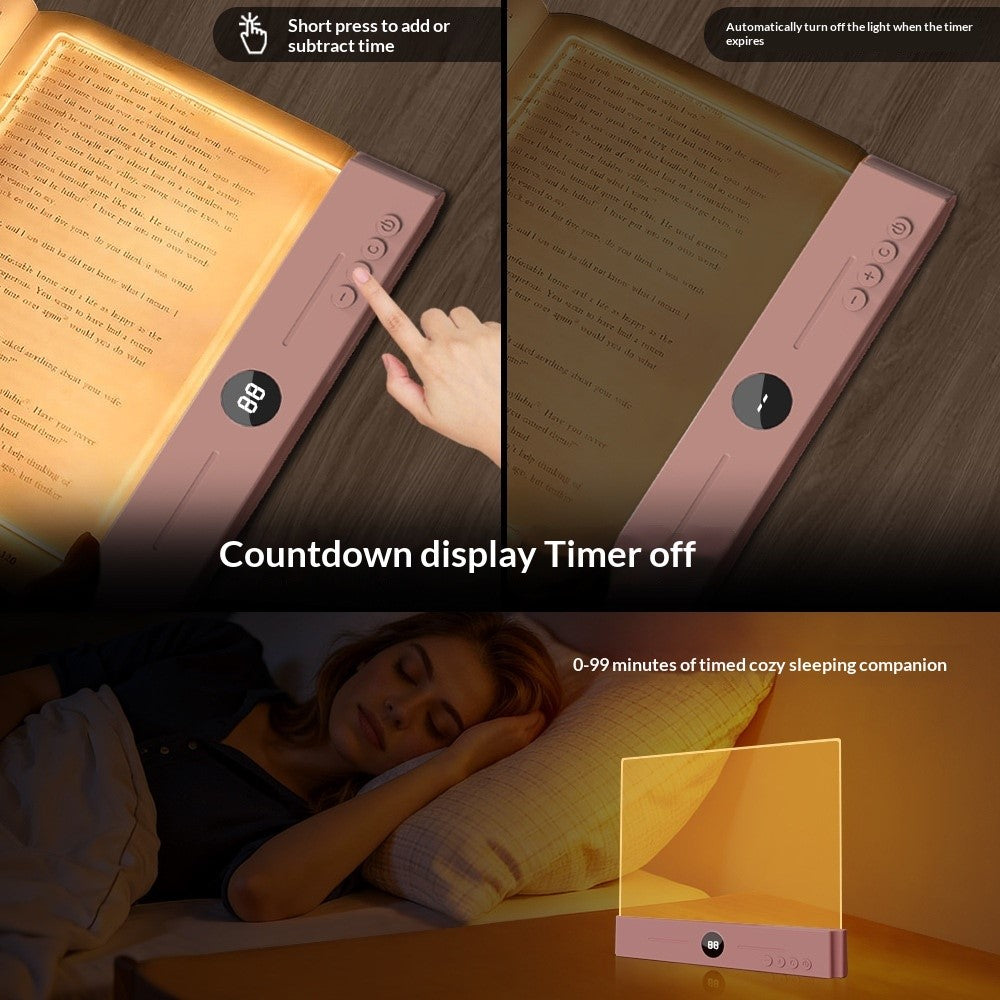 YSJ-019 Clear Acrylic Panel Flat Book Light Eye Care 3 Color Temperatures Stepless Dimming LED Bedside Lamp with Timer