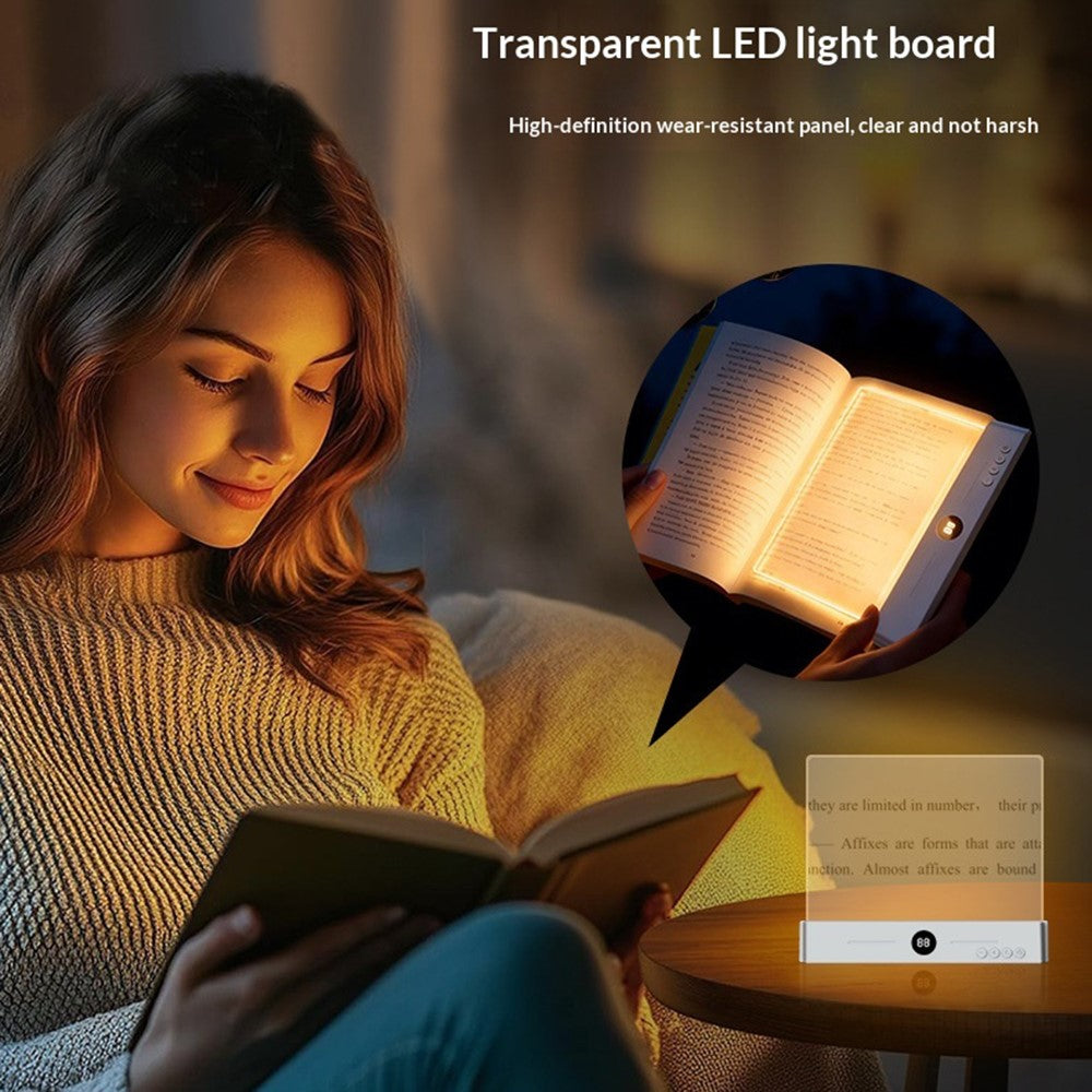 YSJ-019 Clear Acrylic Panel Flat Book Light Eye Care 3 Color Temperatures Stepless Dimming LED Bedside Lamp with Timer