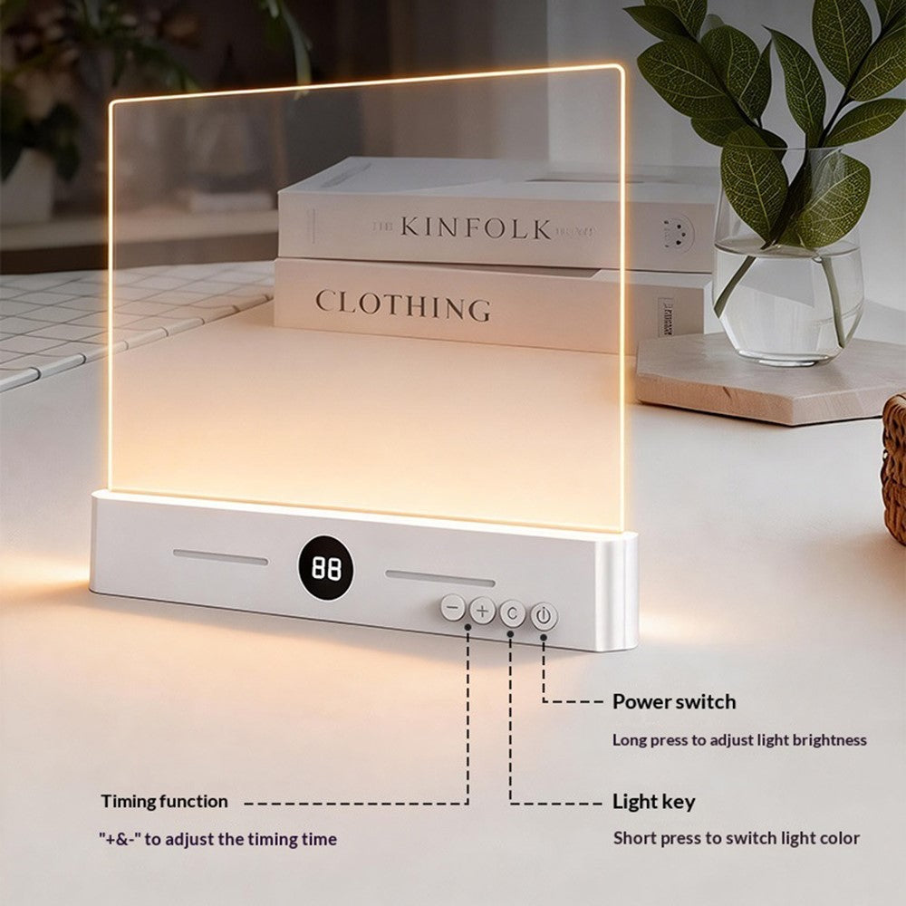 YSJ-019 Clear Acrylic Panel Flat Book Light Eye Care 3 Color Temperatures Stepless Dimming LED Bedside Lamp with Timer