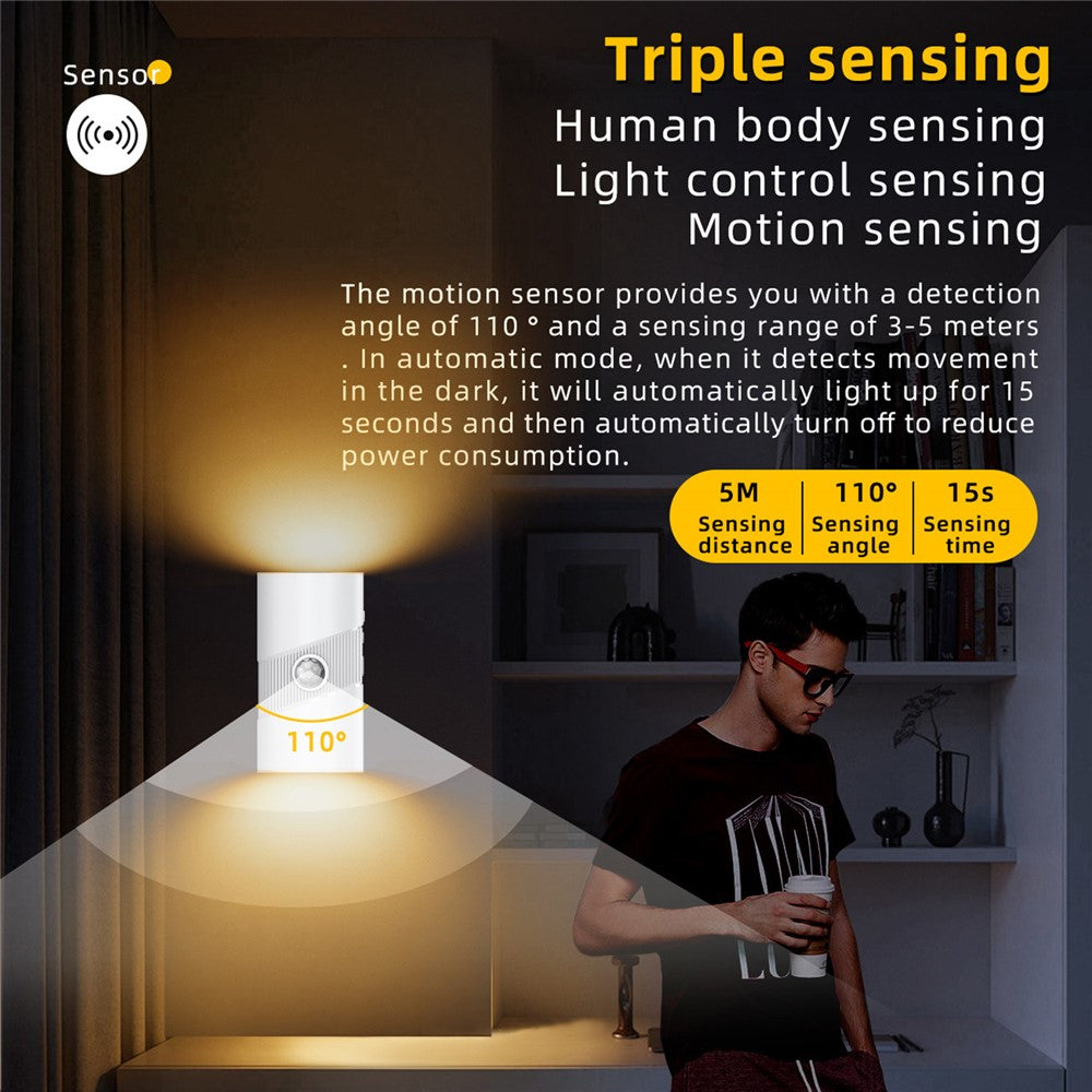 YSJ-008 1Pc Motion Sensor LED Night Light Magnetic Wall Lamp Dimmable 3 Color Temperature Dual Direction Light