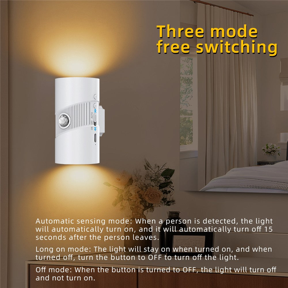 YSJ-008 1Pc Motion Sensor LED Night Light Magnetic Wall Lamp Dimmable 3 Color Temperature Dual Direction Light