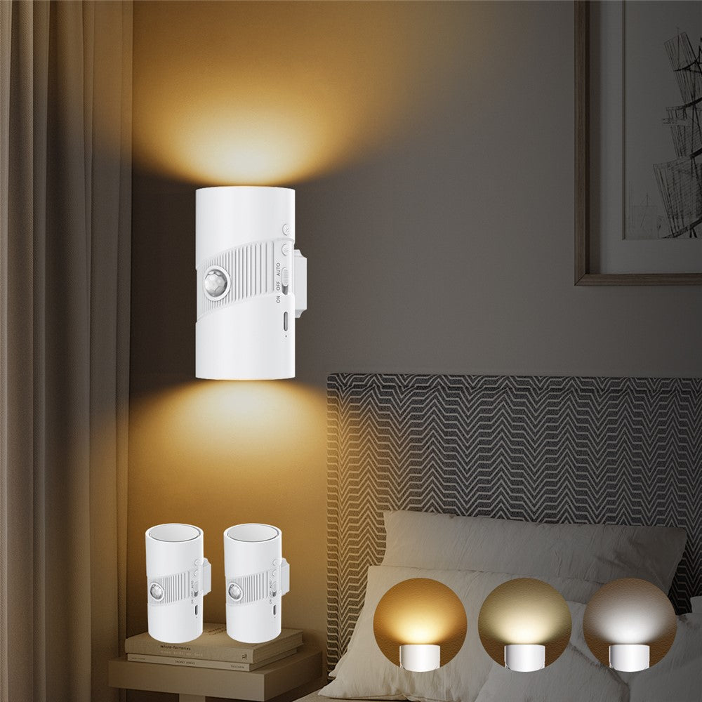 YSJ-008 2Pcs Motion Sensor LED Night Light Magnetic Wall Lamp Dimmable 3 Color Temperature Dual Direction Light