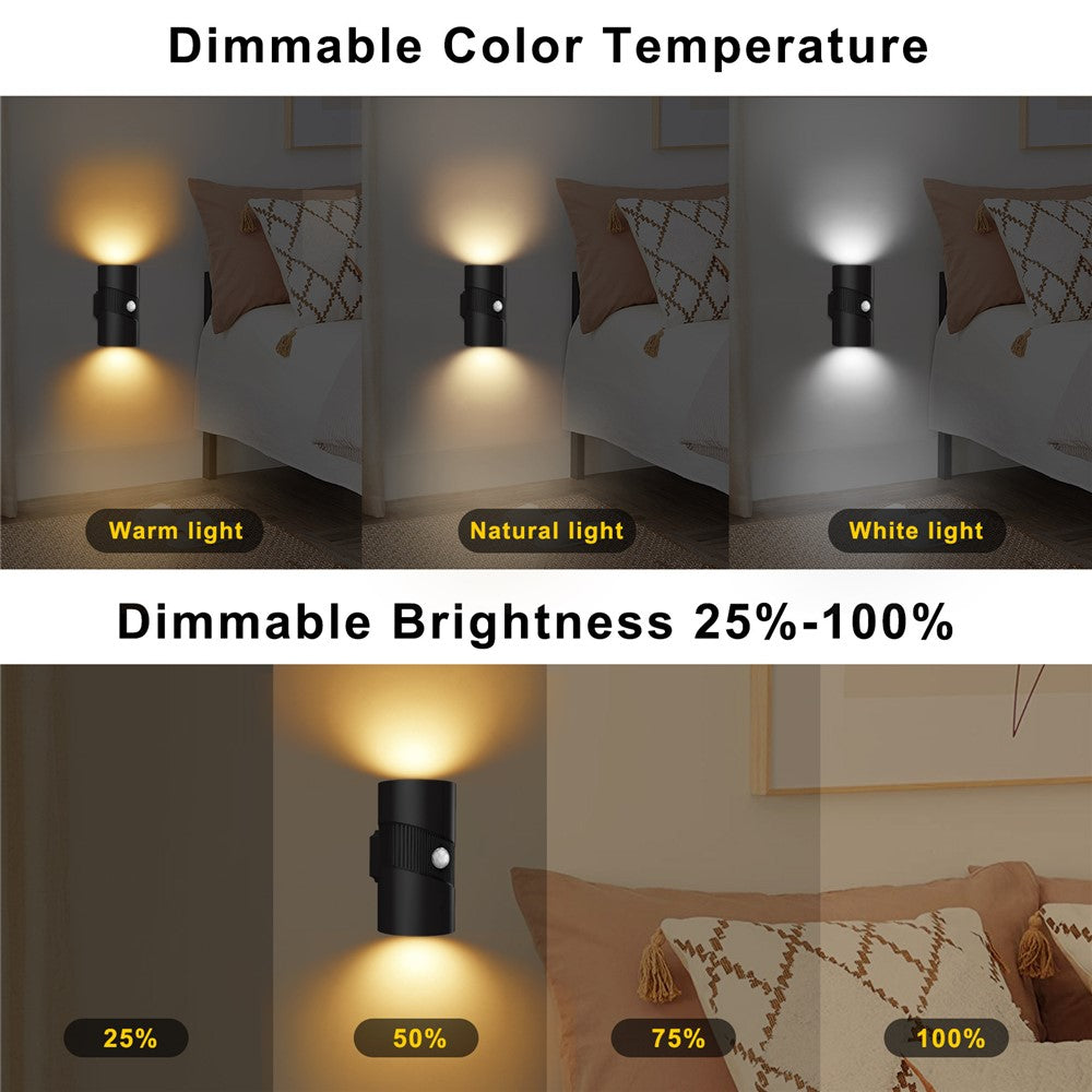 YSJ-008 2Pcs Motion Sensor LED Night Light Magnetic Wall Lamp Dimmable 3 Color Temperature Dual Direction Light