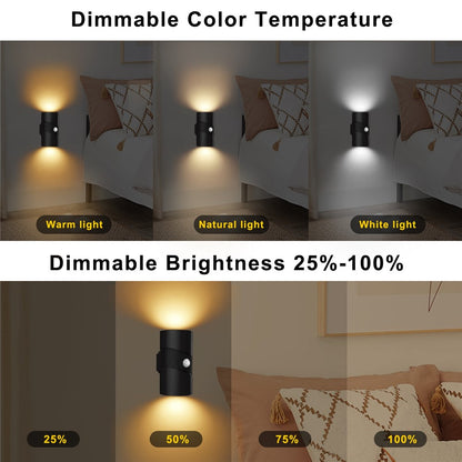 YSJ-008 2Pcs Motion Sensor LED Night Light Magnetic Wall Lamp Dimmable 3 Color Temperature Dual Direction Light