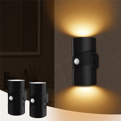 YSJ-008 2Pcs Motion Sensor LED Night Light Magnetic Wall Lamp Dimmable 3 Color Temperature Dual Direction Light