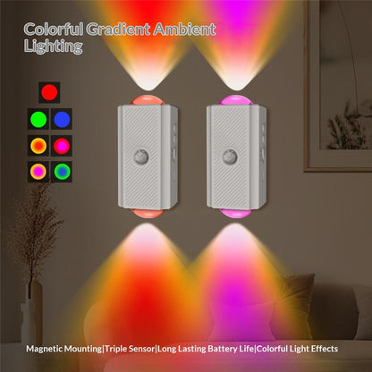 YSJ-010A 2Pcs Smart Motion Sensor Night Light RGB Gradient Ambient Lighting Magnetic Wall Light for Corridor Stairs