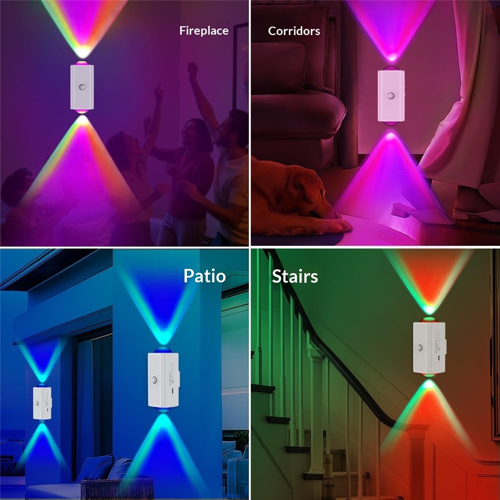 YSJ-010A 2Pcs Smart Motion Sensor Night Light RGB Gradient Ambient Lighting Magnetic Wall Light for Corridor Stairs