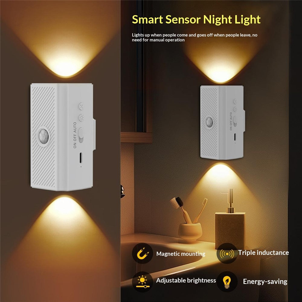 YSJ-010B 2Pcs Smart Motion Sensor Wall Light Magnetic Rechargeable LED Night Light for Hallway Bedroom