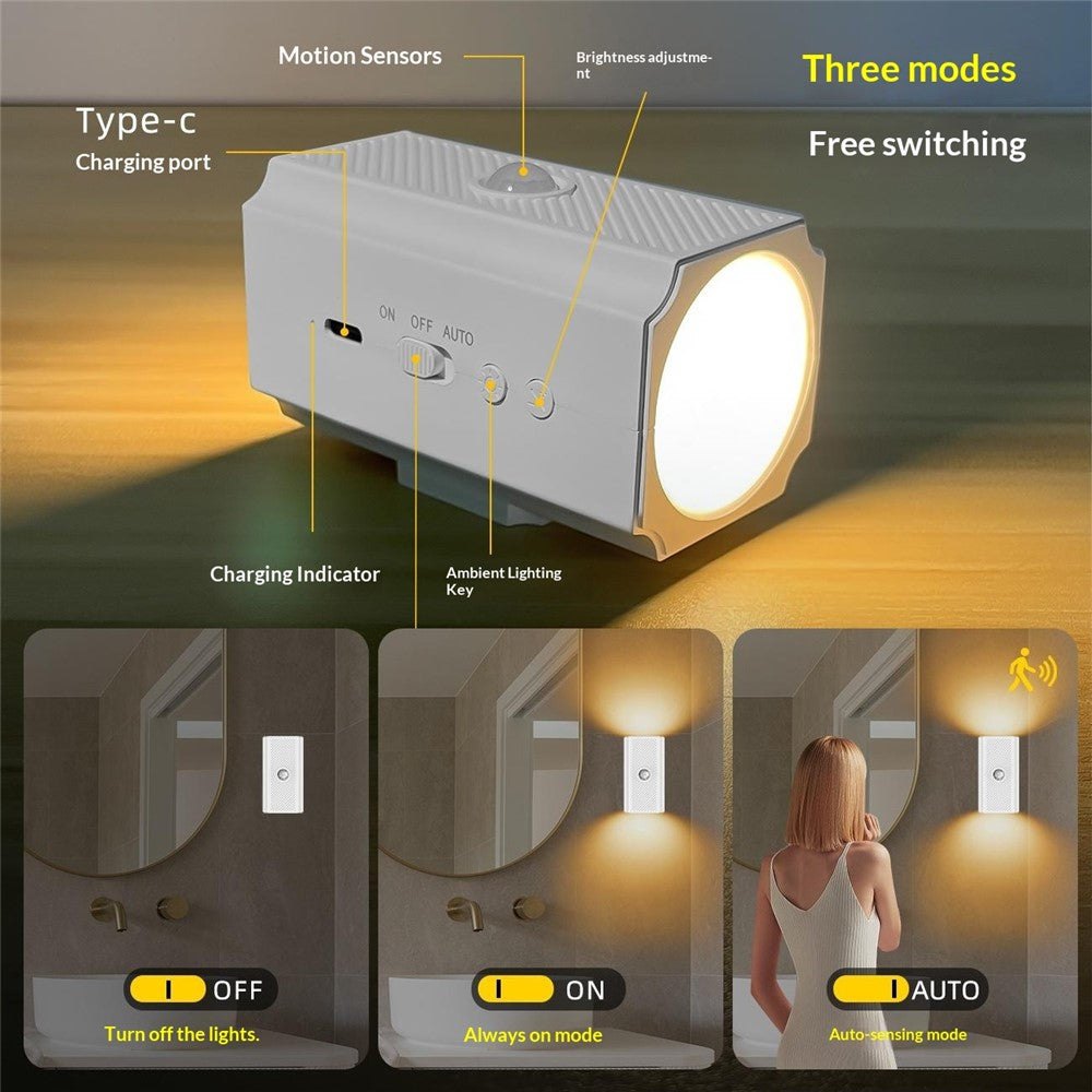 YSJ-010B 2Pcs Smart Motion Sensor Wall Light Magnetic Rechargeable LED Night Light for Hallway Bedroom