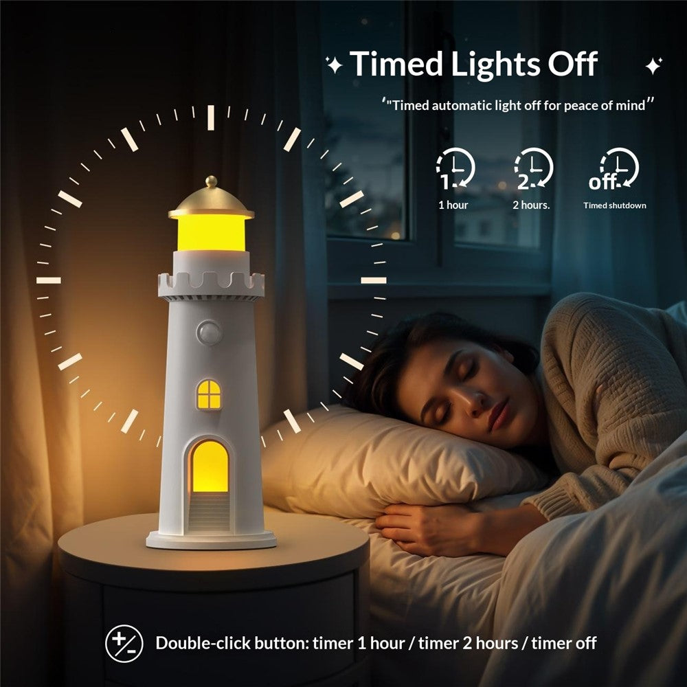 YSJ-016 Smart Motion Sensor Moon Light Lighthouse Shaped Night Light Projector Timer Warm Light for Bedroom