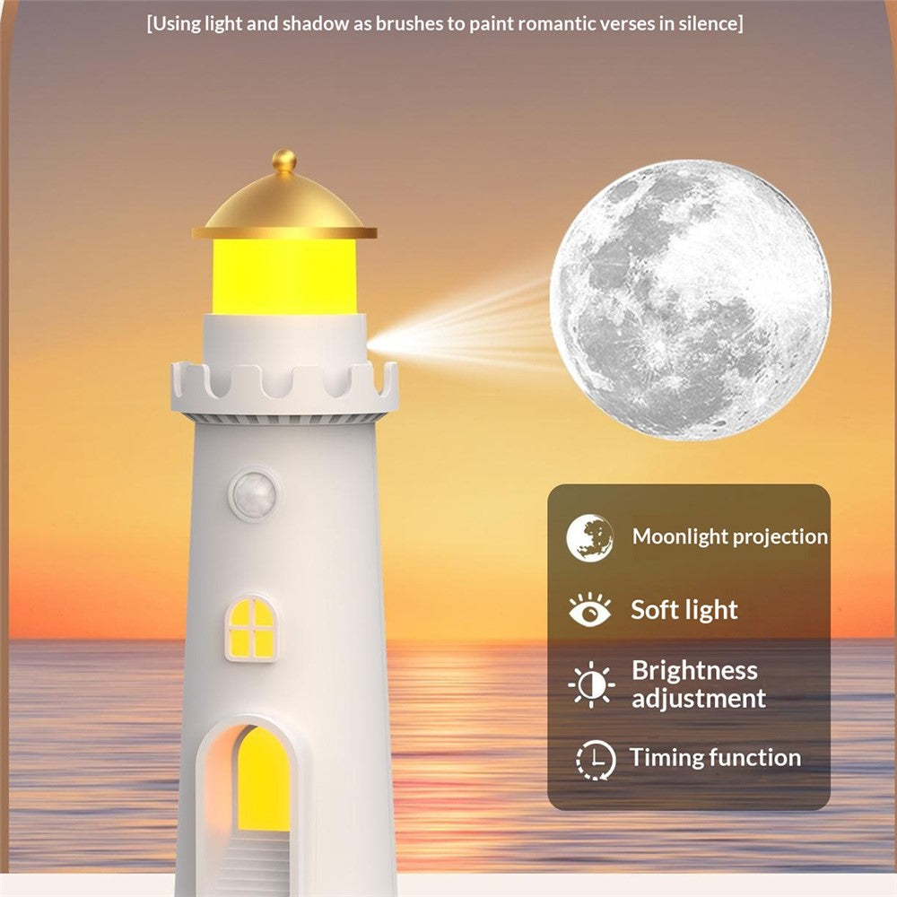 YSJ-016 Smart Motion Sensor Moon Light Lighthouse Shaped Night Light Projector Timer Warm Light for Bedroom