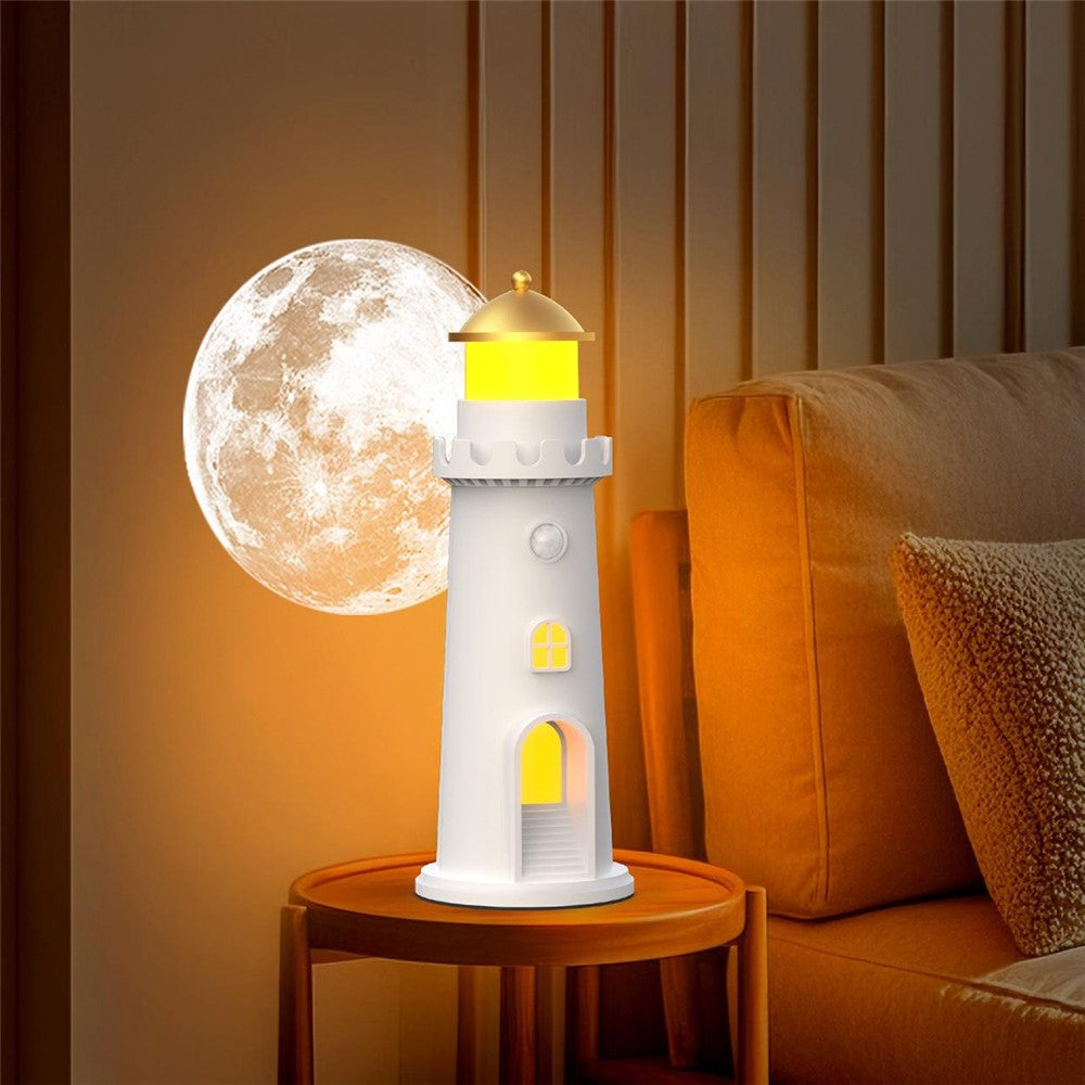 YSJ-016 Smart Motion Sensor Moon Light Lighthouse Shaped Night Light Projector Timer Warm Light for Bedroom