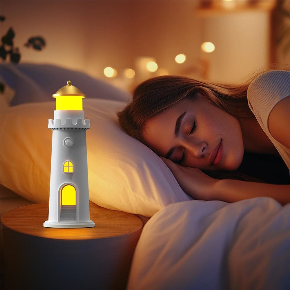 YSJ-016 Smart Motion Sensor Moon Light Lighthouse Shaped Night Light Projector Timer Warm Light for Bedroom