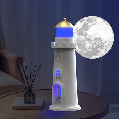 YSJ-016 RGB Color Changing Smart Motion Sensor Moon Light Lighthouse Shaped Night Light Projector Timer Warm Light for Bedroom
