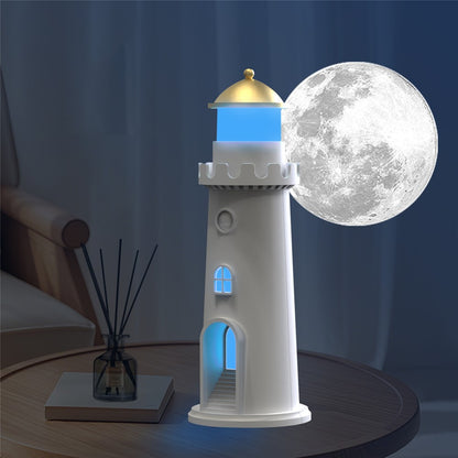 YSJ-016 RGB Color Changing Smart Motion Sensor Moon Light Lighthouse Shaped Night Light Projector Timer Warm Light for Bedroom