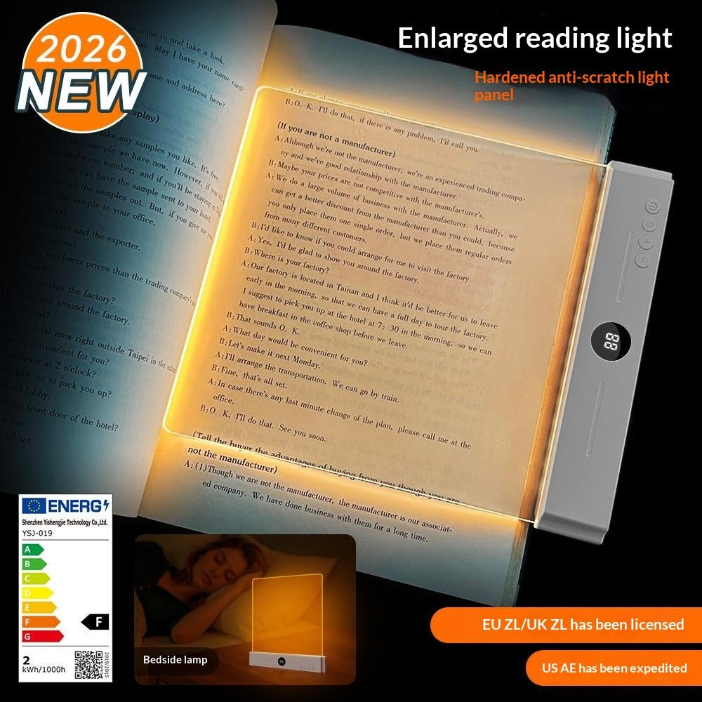 YSJ-019 Plus 2 in 1 Eye Care Clear Acrylic Flat LED Book Light Stepless Dimming Night Lamp with 3 Color Temperatures and Timer