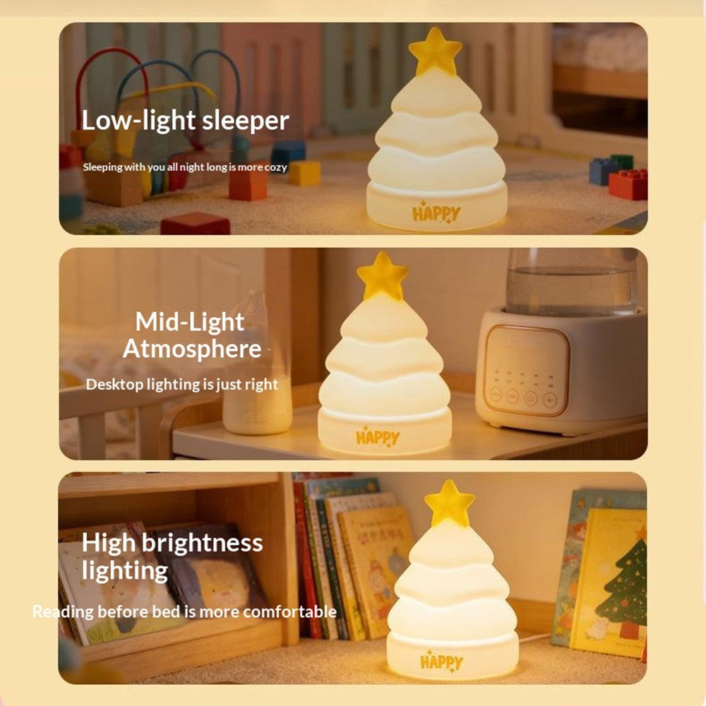 XP-005A Star Tree Shape Silicone Touch Light Creative Christmas Gift Night Light 1200mAh 3-Brightness Night Lamp