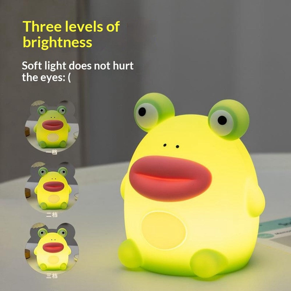 PP-D10 Frog Shape Night Light 3-Brightness Levels RGB Color Changing Remote Control Silicone Touch Lamp for Kids Bedroom