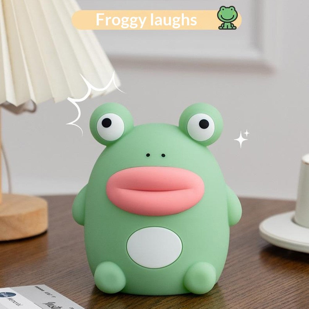 PP-D10 Frog Shape Night Light 3-Brightness Levels RGB Color Changing Remote Control Silicone Touch Lamp for Kids Bedroom