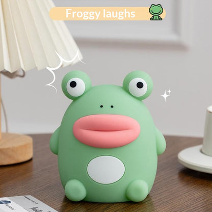 PP-D10 Frog Shape Night Light 3-Brightness Levels RGB Color Changing Remote Control Silicone Touch Lamp for Kids Bedroom