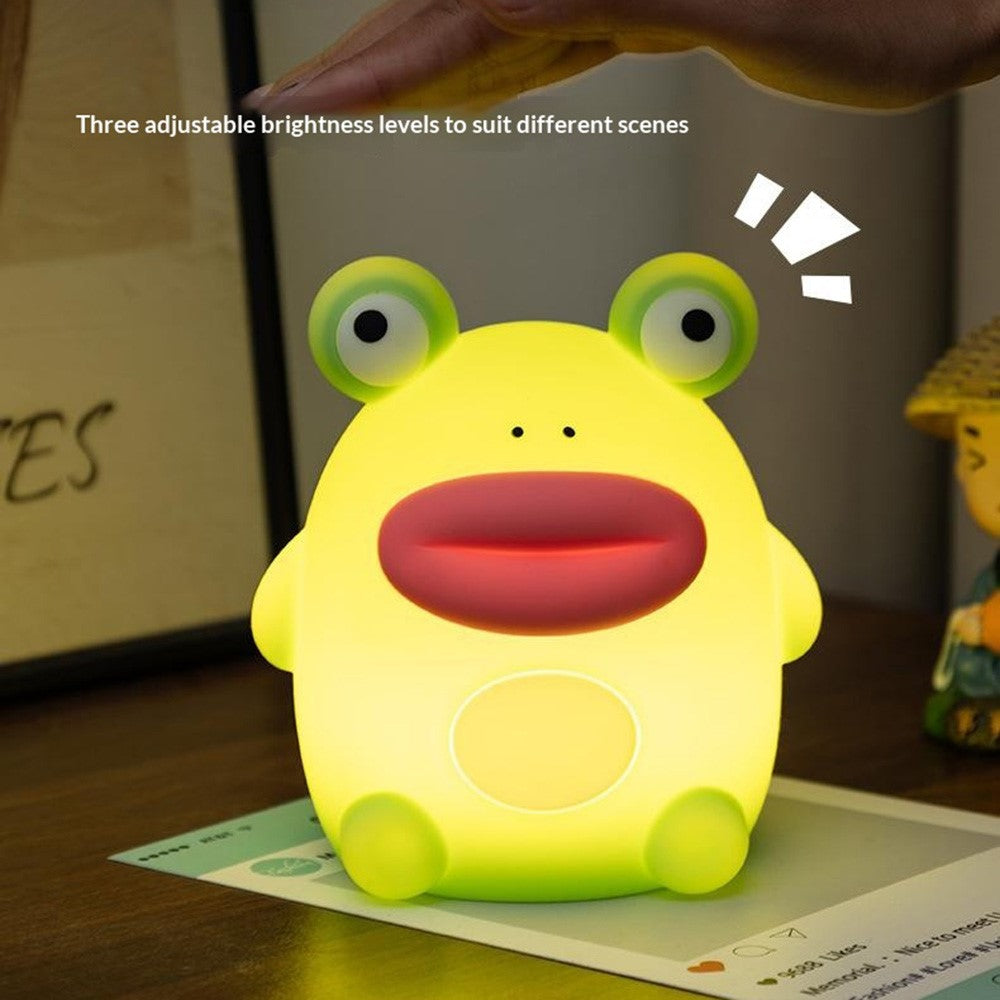 PP-D10 Frog Shape Night Light 3-Brightness Levels RGB Color Changing Remote Control Silicone Touch Lamp for Kids Bedroom